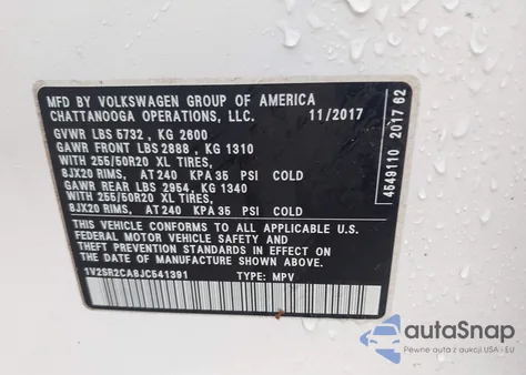 2018 Volkswagen Atlas 3.6L V6 Sel from USA, damaged, VIN 1V2SR2CA8JC541391